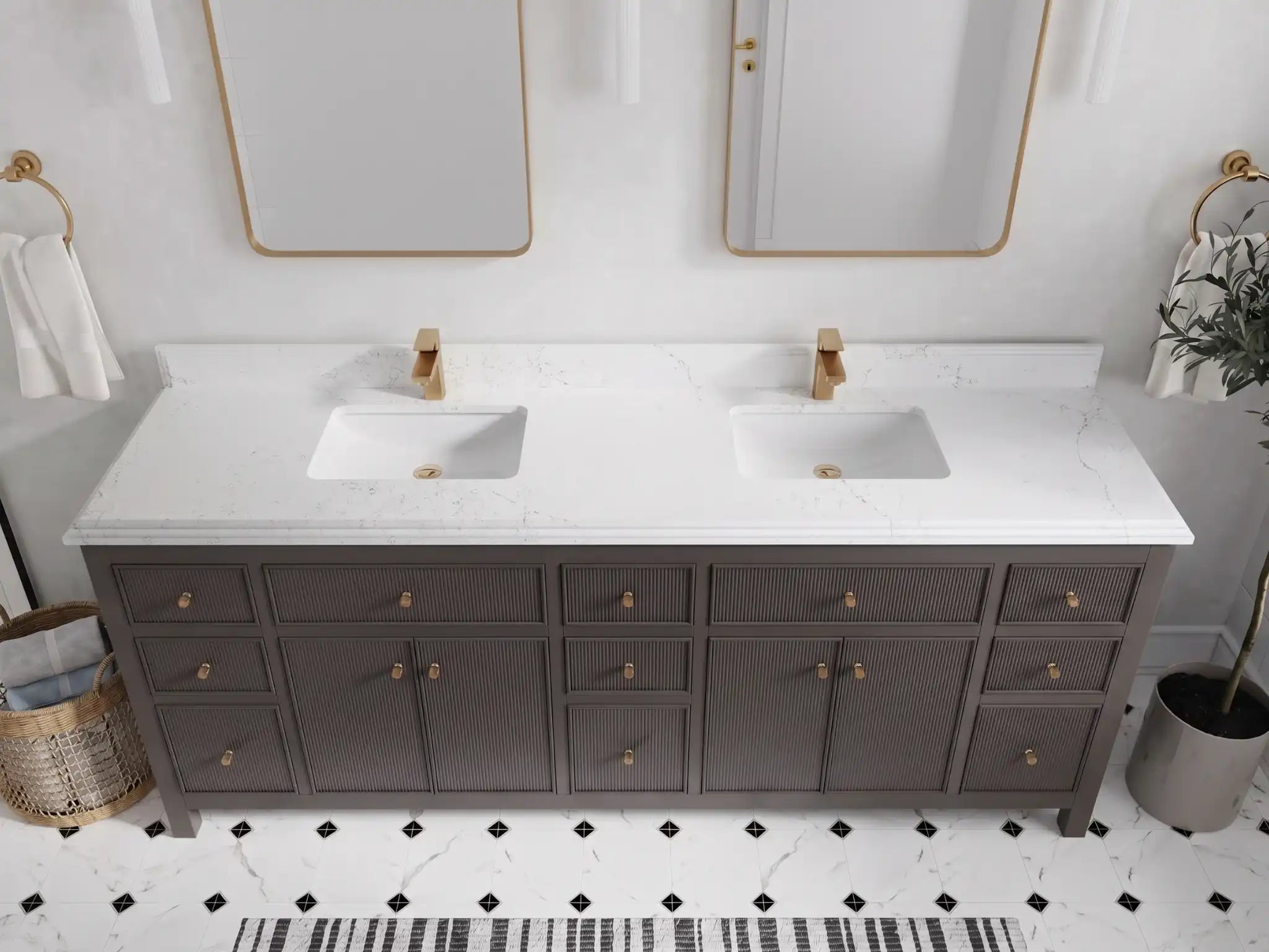 Sonoma 84 in W x 22 in D Free Standing Reeded Double Sink Bathroom Vanity