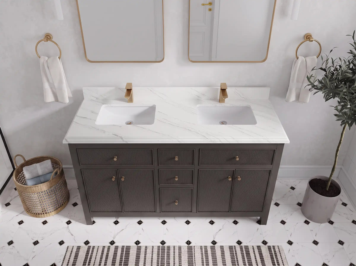 Sonoma 60 in W x 22 in D Free Standing Reeded Double Sink Bathroom Vanity
