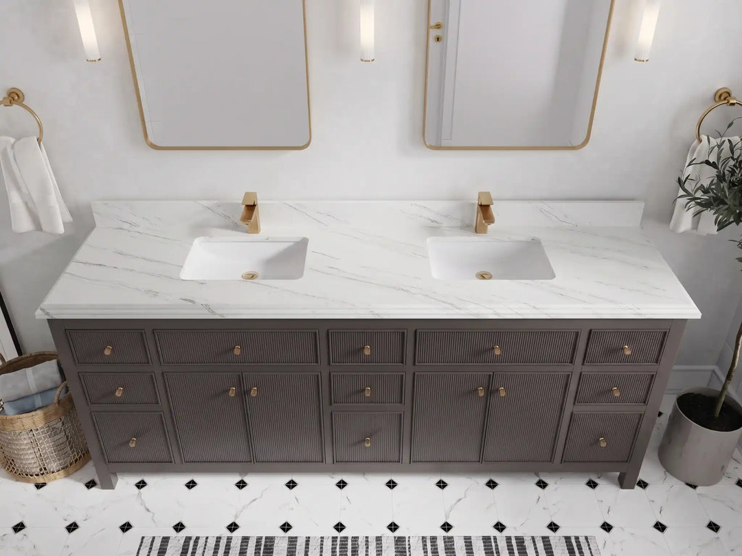 Sonoma 84 in W x 22 in D Free Standing Reeded Double Sink Bathroom Vanity | 
              
                Urbane Bronze
                
                  
             - SON_URB_WHQZ_84D - photo №17
