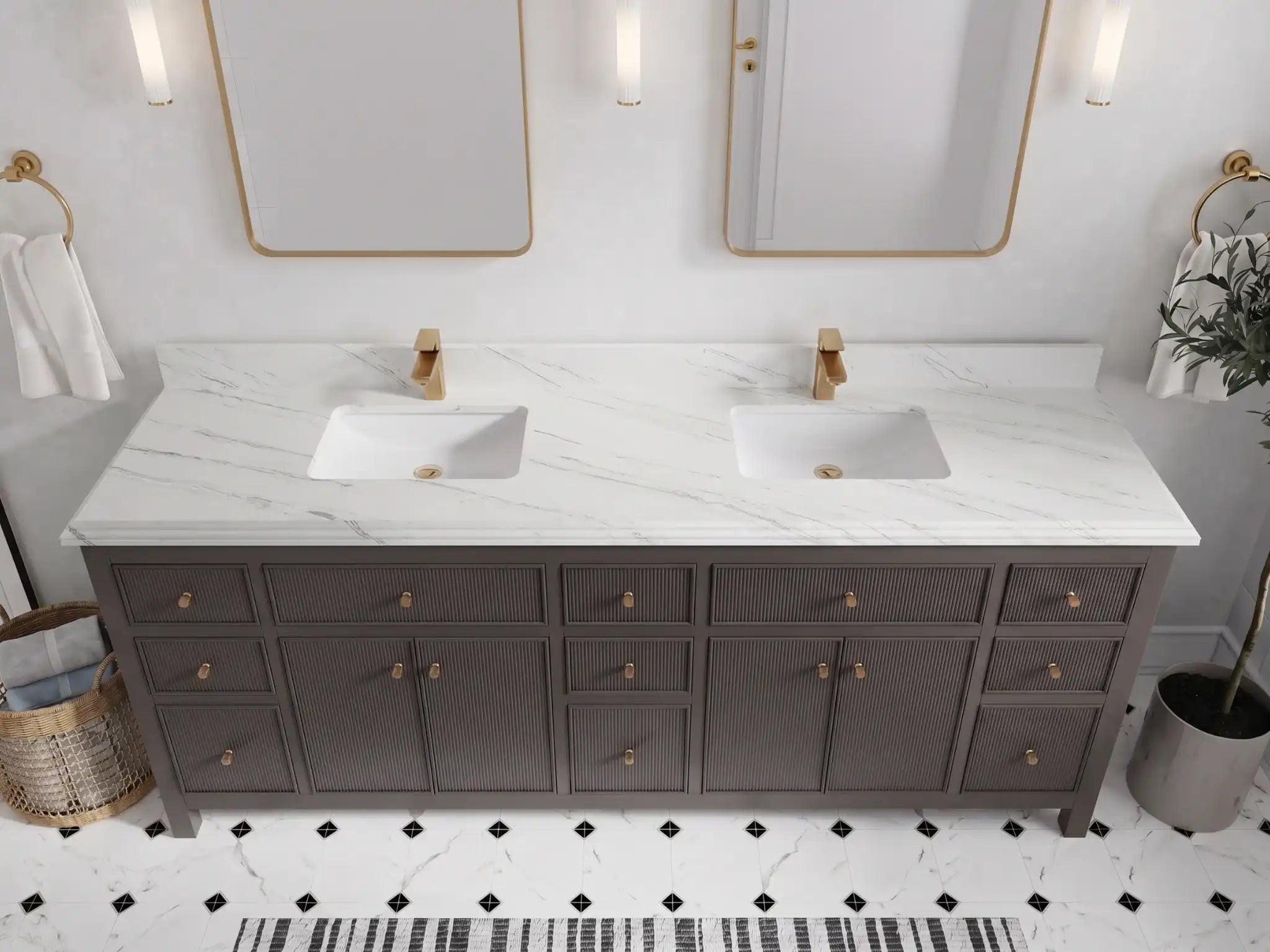 Sonoma 84 in W x 22 in D Free Standing Reeded Double Sink Bathroom Vanity