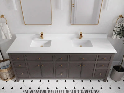 Sonoma 84 inch Urbane Bronze vanity with DC White Quartz, Double Cove, top view