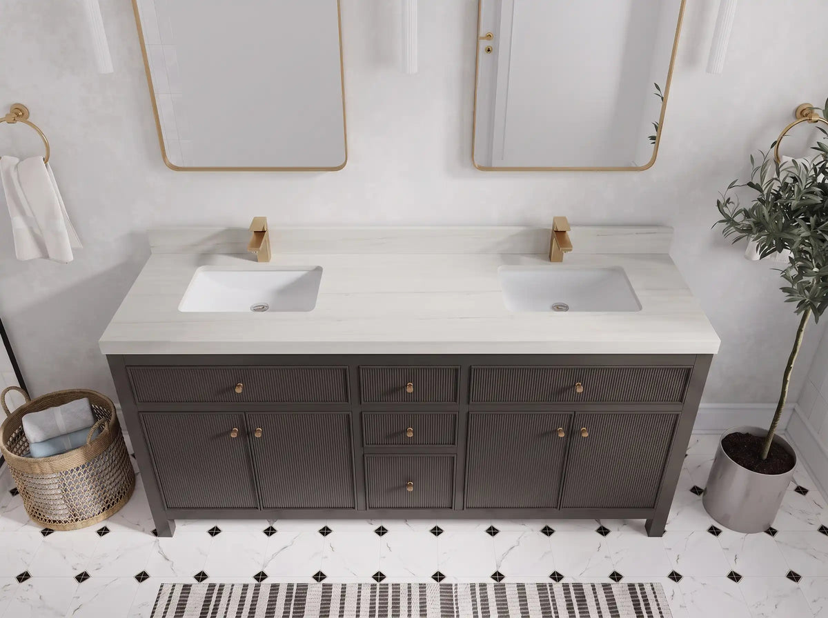 Sonoma 72 in W x 22 in D Free Standing Reeded Double Sink Bathroom Vanity