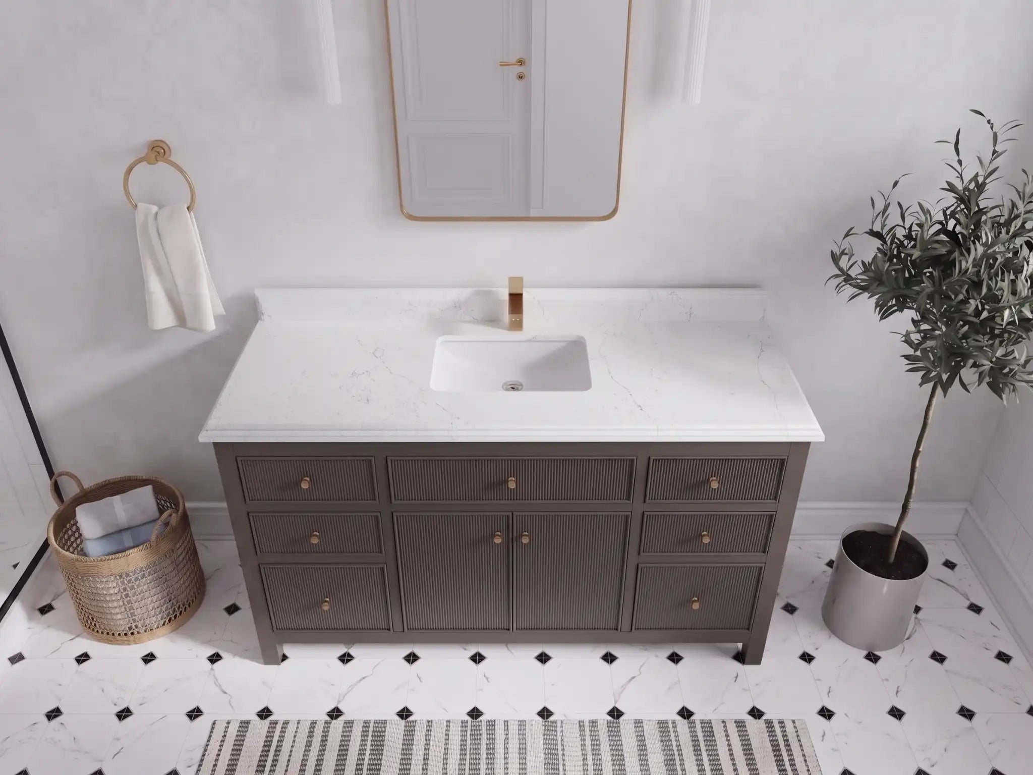 Sonoma 60 in W x 22 in D Free Standing Reeded Double Sink Bathroom Vanity