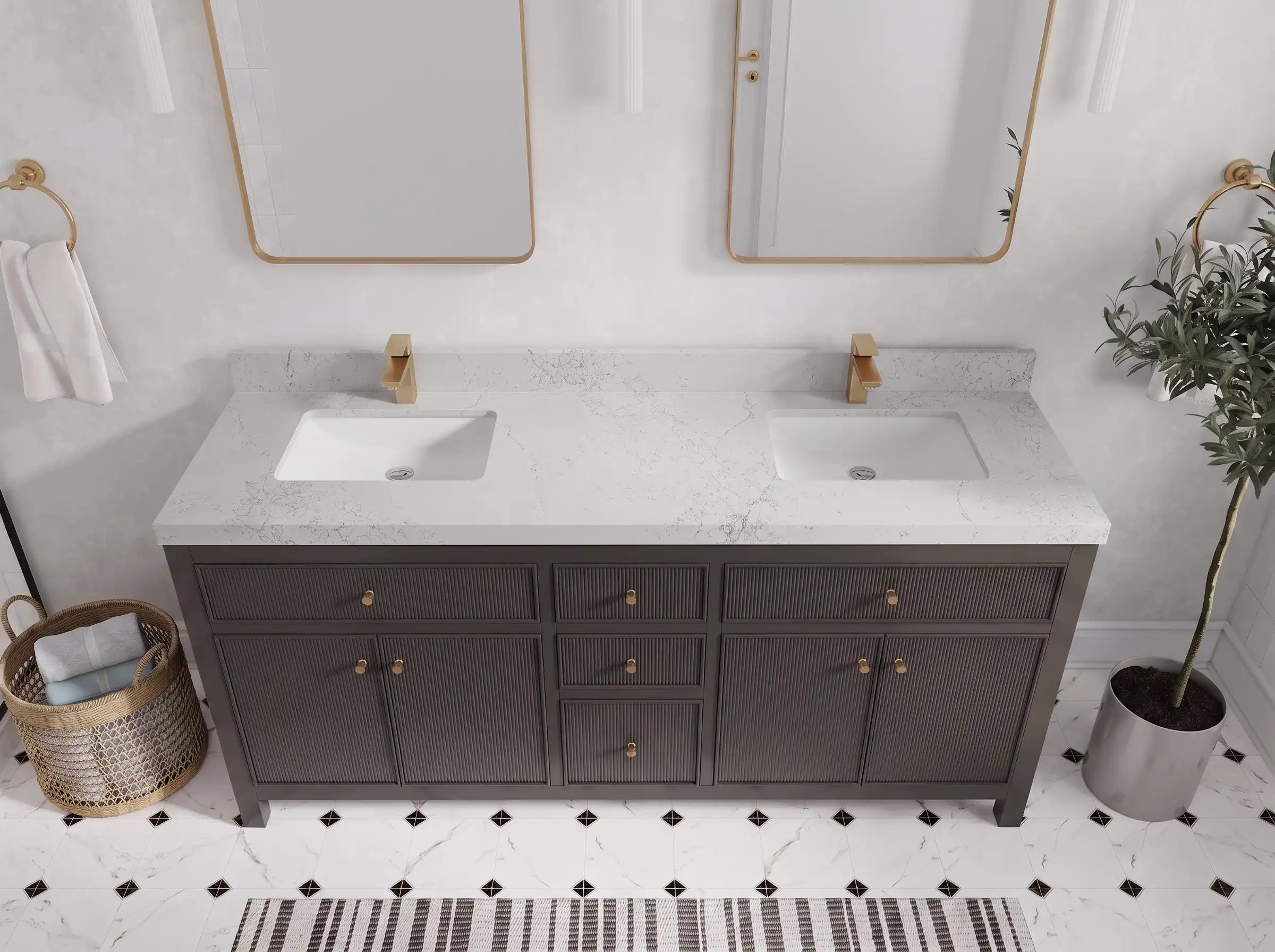 Sonoma 72 in W x 22 in D Free Standing Reeded Double Sink Bathroom Vanity