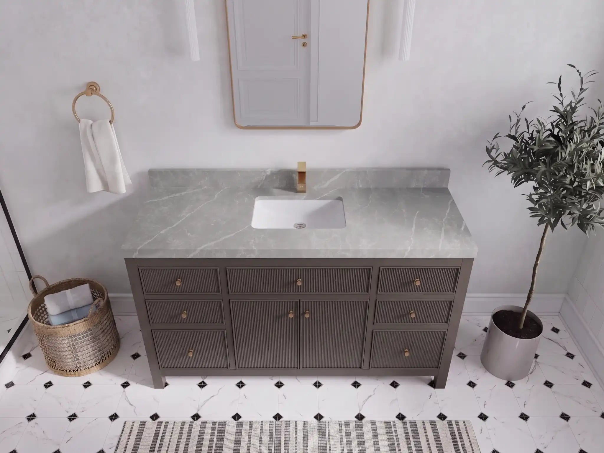 Sonoma 60 in W x 22 in D Free Standing Reeded Single Sink Bathroom Vanity
