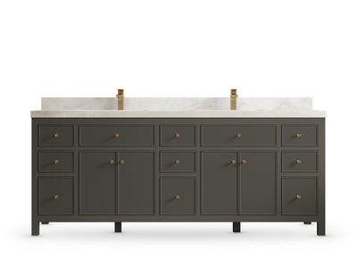 Sonoma 84 Urbane Bronze vanity with Onyx Quartz, Straight / Mitered, front view