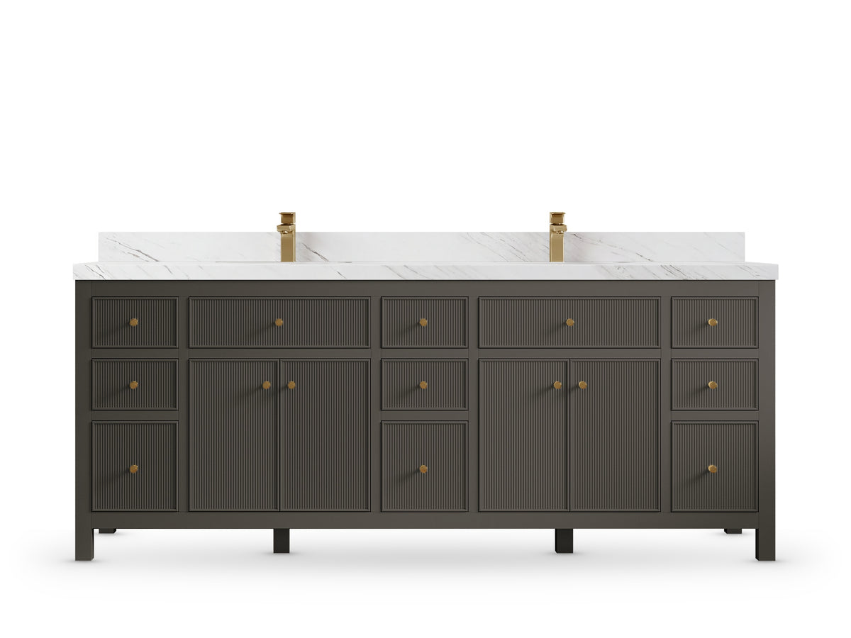 Sonoma 84 Urbane Bronze vanity with Palissandro Quartz, Straight / Mitered, front view