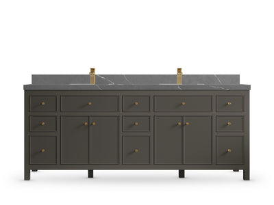 Sonoma 84 Urbane Bronze vanity with Piatra Gray Quartz, Straight / Mitered, front view