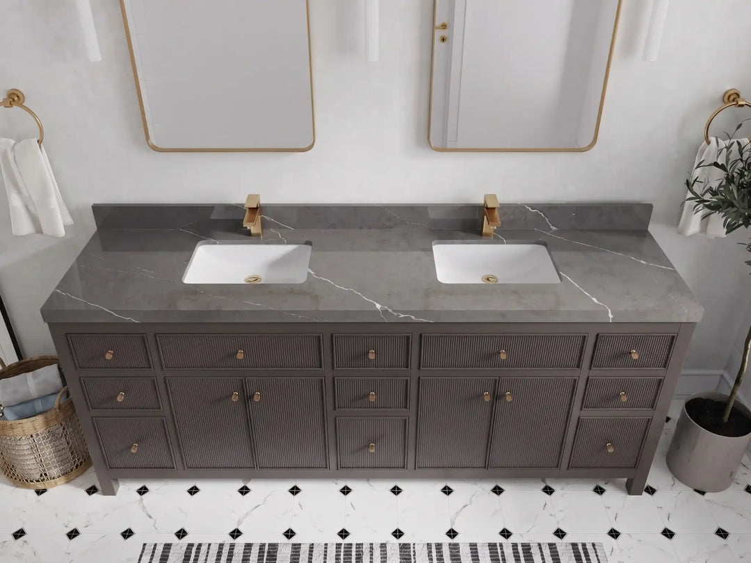 Sonoma 84 in W x 22 in D Free Standing Reeded Double Sink Bathroom Vanity | 
              
                Urbane Bronze
                
                  
             - SON_URB_WHQZ_84D - photo №23