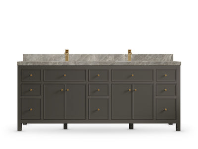 Sonoma 84 Urbane Bronze vanity with Tajmahal Quartzite, Straight / Mitered, front view