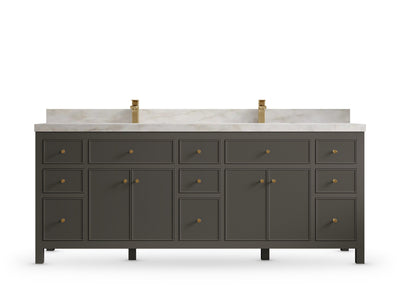 Sonoma 84 Urbane Bronze vanity with Taj Printed Quartz, Straight / Mitered, front view