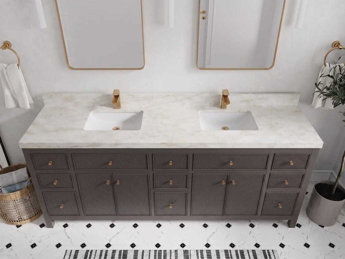Sonoma 84 in W x 22 in D Free Standing Reeded Double Sink Bathroom Vanity