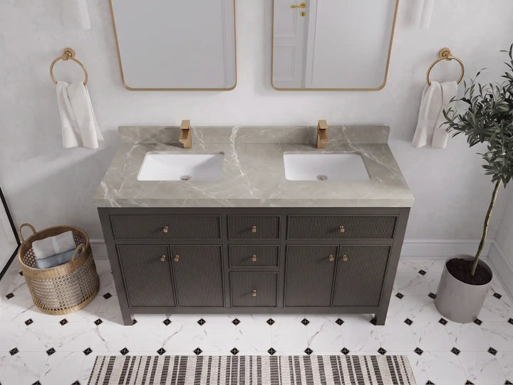 Sonoma 60 in W x 22 in D Free Standing Reeded Double Sink Bathroom Vanity - photo 35