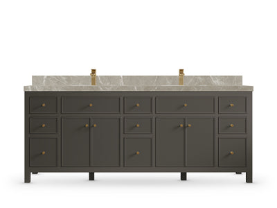 Sonoma 84 Urbane Bronze vanity with Tundra Gray Marble, Straight / Mitered, front view