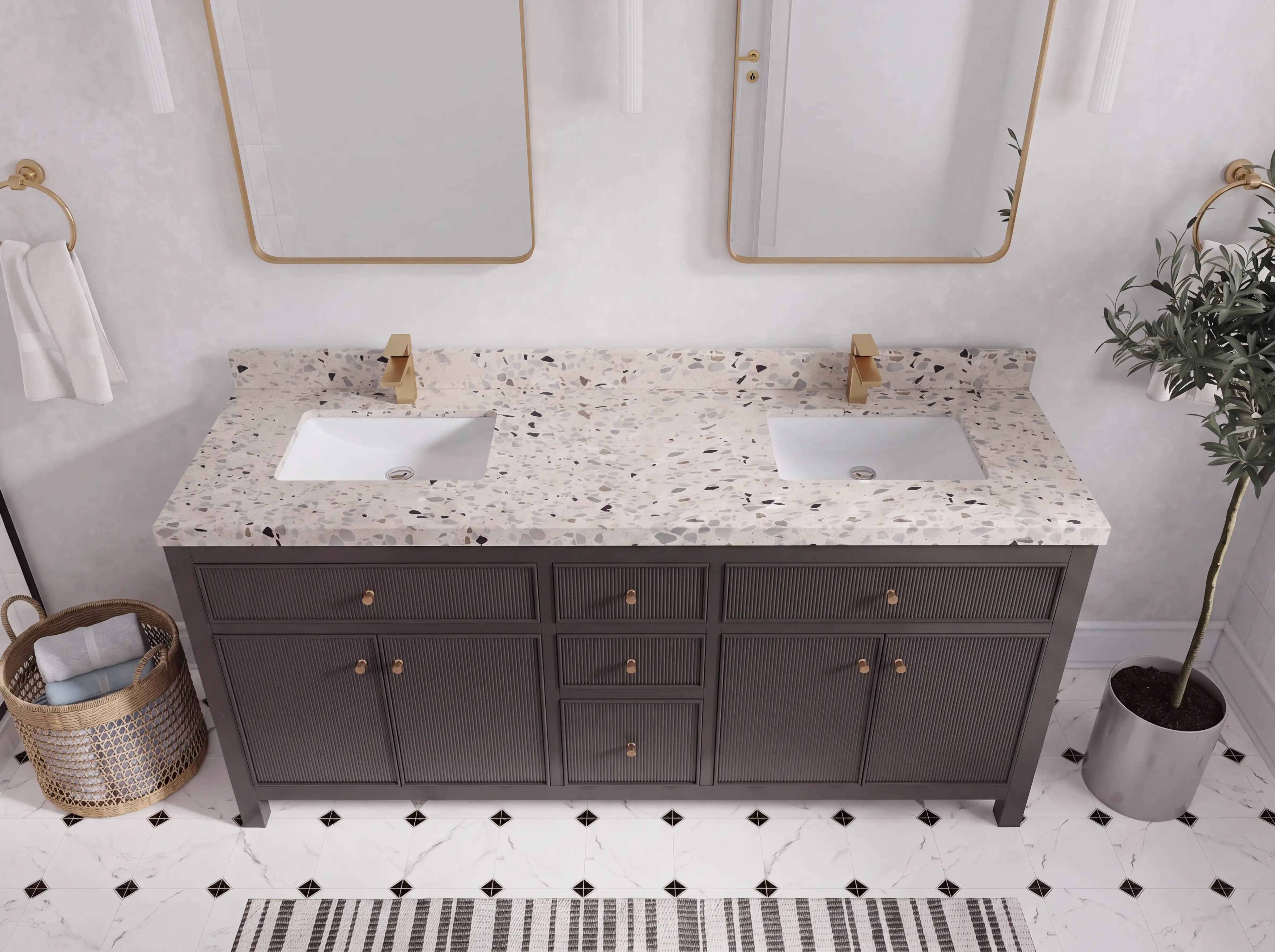 Sonoma 72 in W x 22 in D Free Standing Reeded Double Sink Bathroom Vanity
