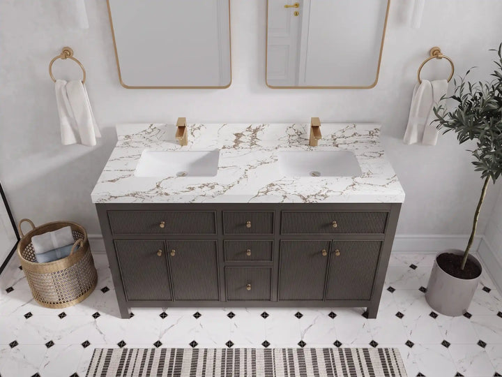 Sonoma 60 in W x 22 in D Free Standing Reeded Double Sink Bathroom Vanity - photo 27