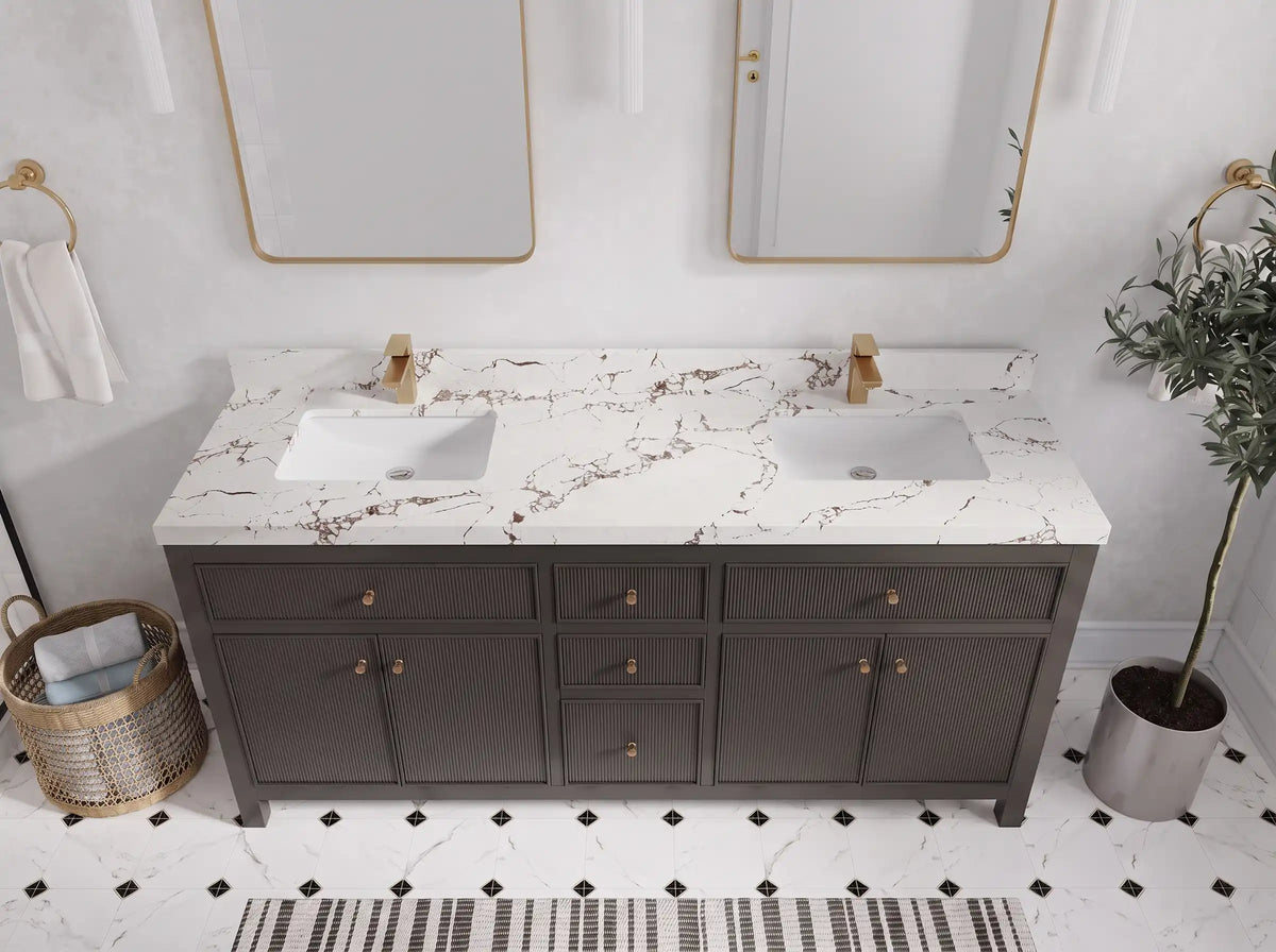 Sonoma 72 in W x 22 in D Free Standing Reeded Double Sink Bathroom Vanity