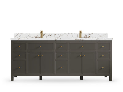 Sonoma 84 Urbane Bronze vanity with Viola Brown Quartz, Straight / Mitered, front view