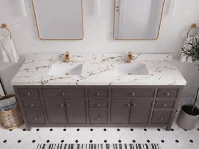 Sonoma 84 inch Urbane Bronze vanity with Viola Brown Quartz, Straight / Mitered, top view