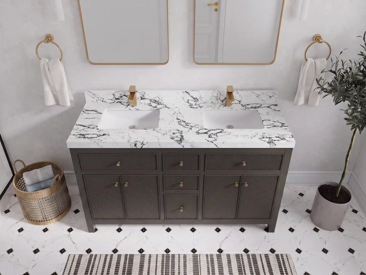 Sonoma 60 in W x 22 in D Free Standing Reeded Double Sink Bathroom Vanity - photo 29