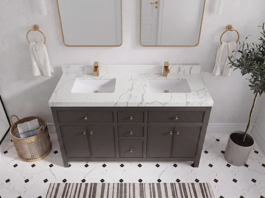 Sonoma 60 in W x 22 in D Free Standing Reeded Double Sink Bathroom Vanity | 
              
                Urbane Bronze
                
                  
             - SON_URB_WHQZ_60D - photo №26