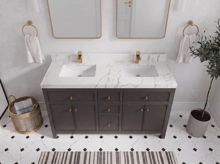 Sonoma 60 in W x 22 in D Free Standing Reeded Double Sink Bathroom Vanity - photo 26