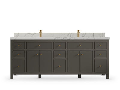 Sonoma 84 Urbane Bronze vanity with Venatino Quartz, Straight / Mitered, front view