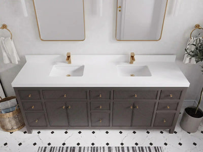 Sonoma 84 inch Urbane Bronze vanity with White Quartz, Straight / Mitered, top view