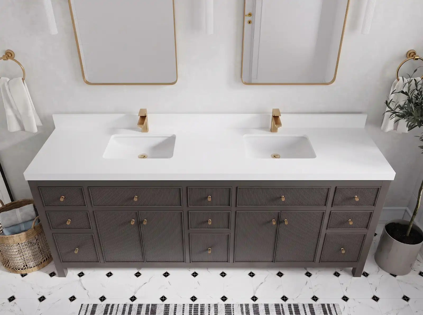 Sonoma 84 in W x 22 in D Free Standing Reeded Double Sink Bathroom Vanity