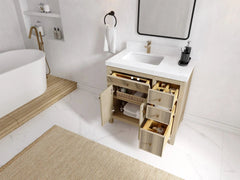 Sonoma White Oak 36 in. W x 22 in. D Left Offset Sink Reeded Bathroom Vanity - photo 3