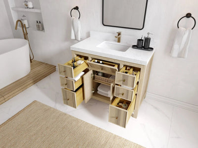 Sonoma Oak 42 in. W x 22 in. D Single Sink Bathroom Vanity in Dark Natural with countertop - Side View Open