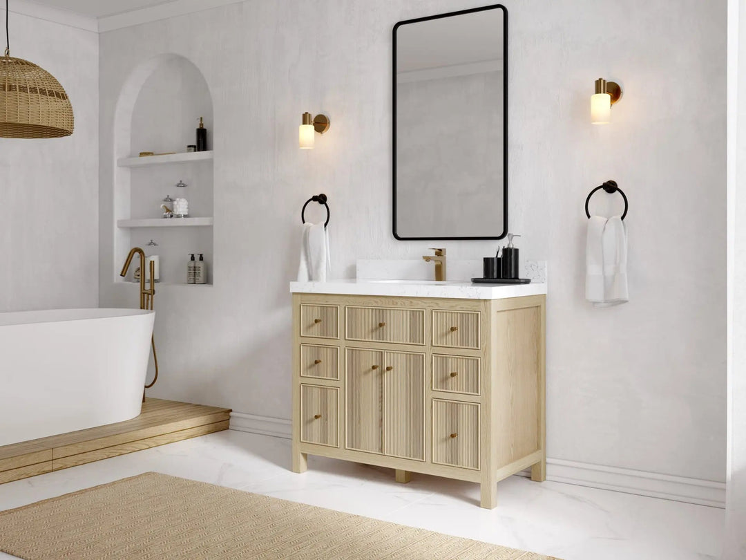 Sonoma Oak 42 in. W x 22 in. D Single Sink Bathroom Vanity in Dark Natural with countertop - Side View
