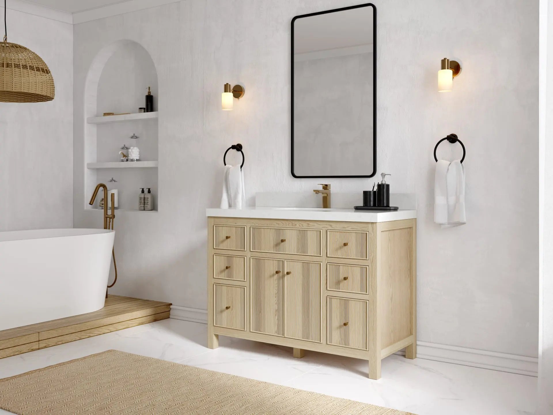 Sonoma Oak 48 in. W x 22 in. D Single Sink Bathroom Vanity in Dark Natural with countertop - Side View