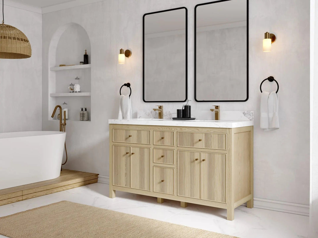 Sonoma Oak 60 in. W x 22 in. D Double Sink Bathroom Vanity in Dark Natural with countertop - Side View