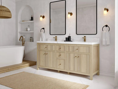 Sonoma Oak 72 in. W x 22 in. D Double Sink Bathroom Vanity in Dark Natural with countertop - Side View