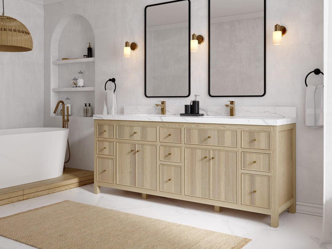 Sonoma Oak 84 in. W x 22 in. D Double Sink Bathroom Vanity in Dark Natural with countertop - Side View