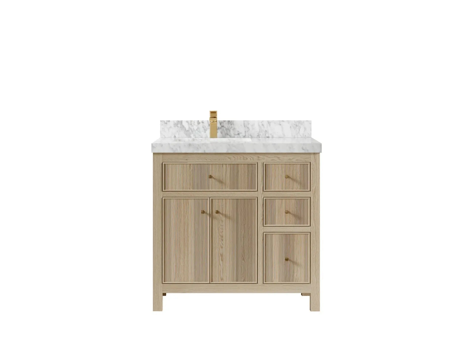 Sonoma Oak 36 in. W x 22 in. D Left Offset Sink Bathroom Vanity in Dark Natural with 2 in. Carrara Marble Countertop