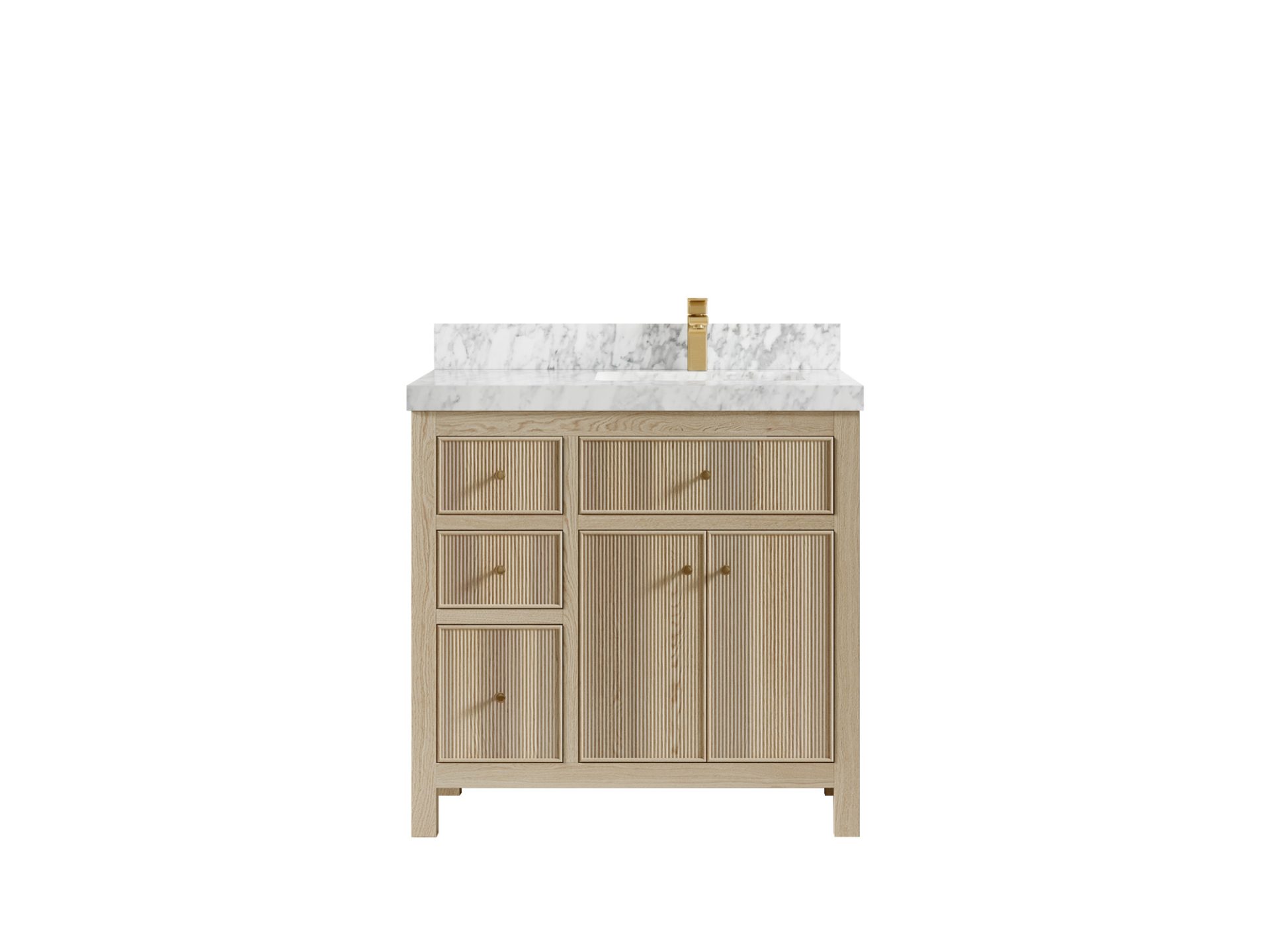Sonoma Oak 36 in. W x 22 in. D Right Offset Sink Bathroom Vanity in Dark Natural with 2 in. Carrara Marble Countertop
