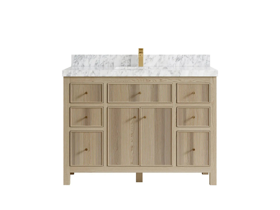 Sonoma Oak 48 in. W x 22 in. D Single Sink Bathroom Vanity in Dark Natural with 2 in. Carrara Marble Countertop
