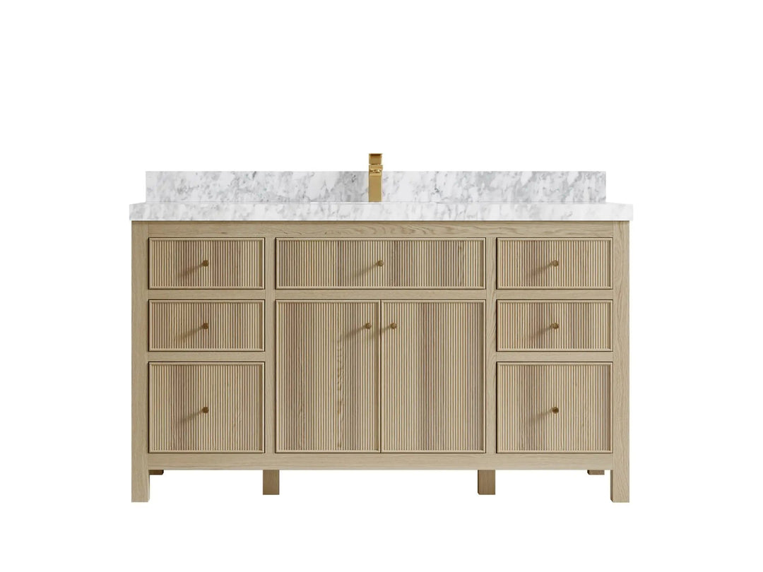 Sonoma Oak 60 in. W x 22 in. D Single Sink Bathroom Vanity in Dark Natural with 2 in. Carrara Marble Countertop