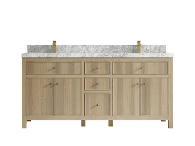 Sonoma Oak 72 in. W x 22 in. D Double Sink Bathroom Vanity in Dark Natural with 2 in. Carrara Marble Countertop