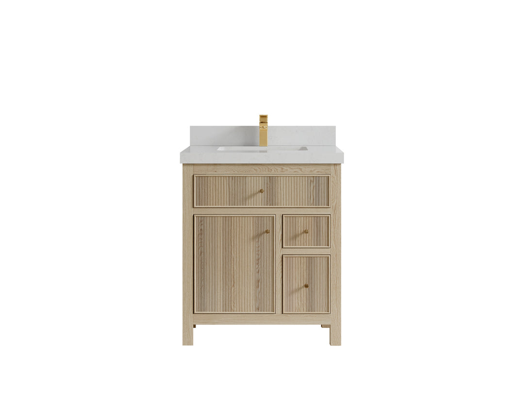 Sonoma Oak 30 in. W x 22 in. D Single Sink Bathroom Vanity in Dark Natural with 2 in. Carrara Quartz Countertop