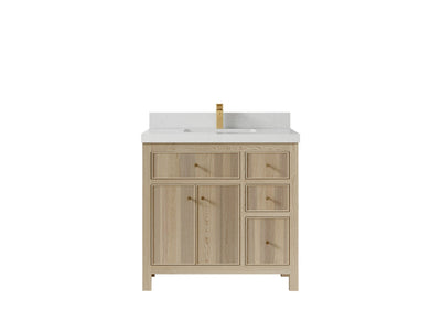 Sonoma Oak 36 in. W x 22 in. D Center Sink Bathroom Vanity in Dark Natural with 2 in. Carrara Quartz Countertop