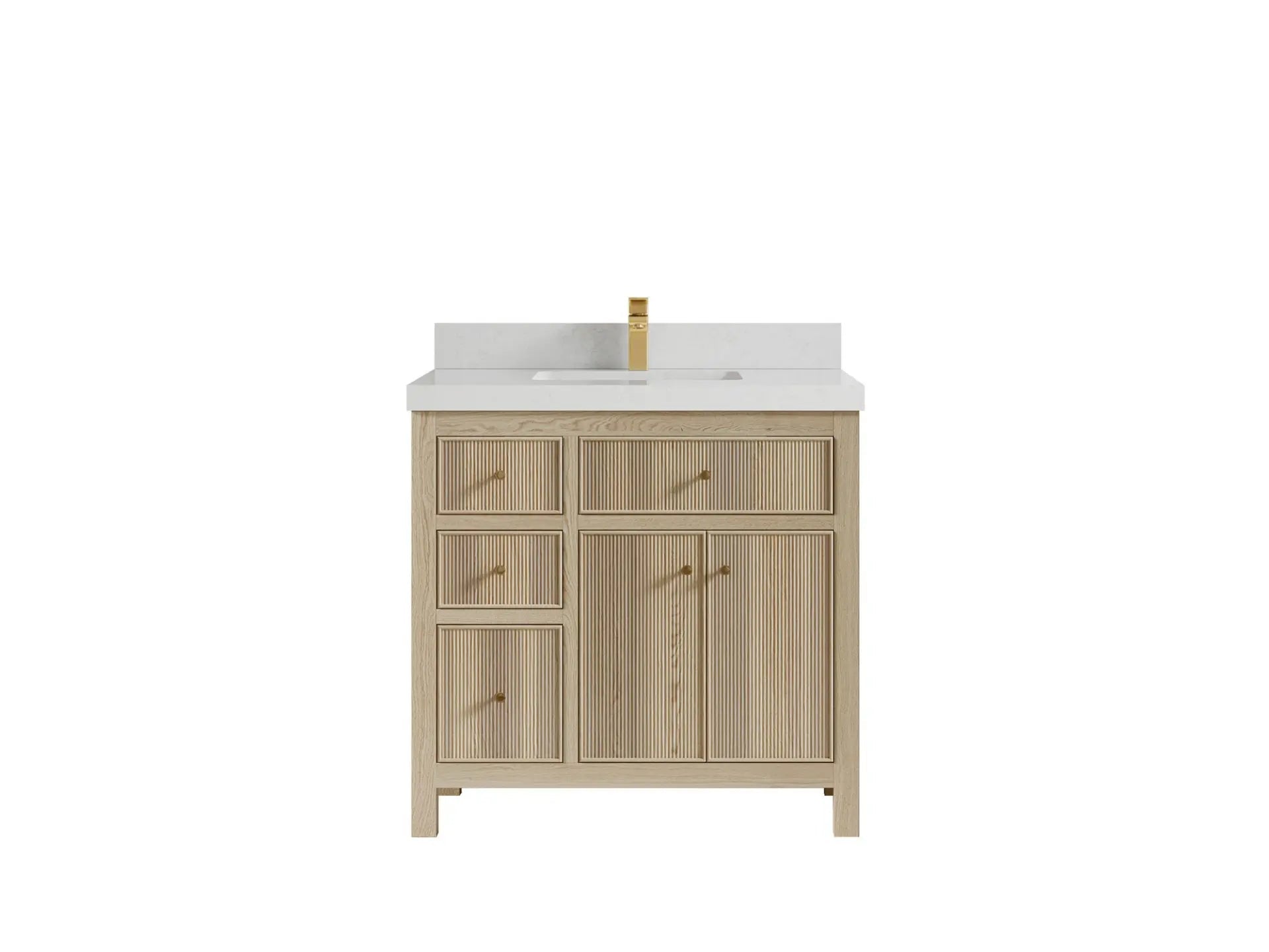 Sonoma Oak 36 in. W x 22 in. D Center Sink Bathroom Vanity in Dark Natural with 2 in. Carrara Quartz Countertop