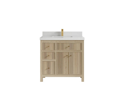 Sonoma Oak 36 in. W x 22 in. D Center Sink Bathroom Vanity in Dark Natural with 2 in. Carrara Quartz Countertop