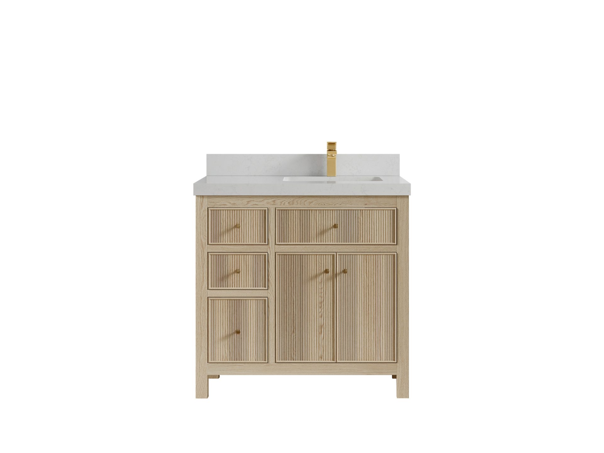 Sonoma Oak 36 in. W x 22 in. D Right Offset Sink Bathroom Vanity in Dark Natural with 2 in. Carrara Quartz Countertop