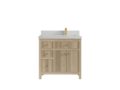 Sonoma Oak 36 in. W x 22 in. D Right Offset Sink Bathroom Vanity in Dark Natural with 2 in. Carrara Quartz Countertop