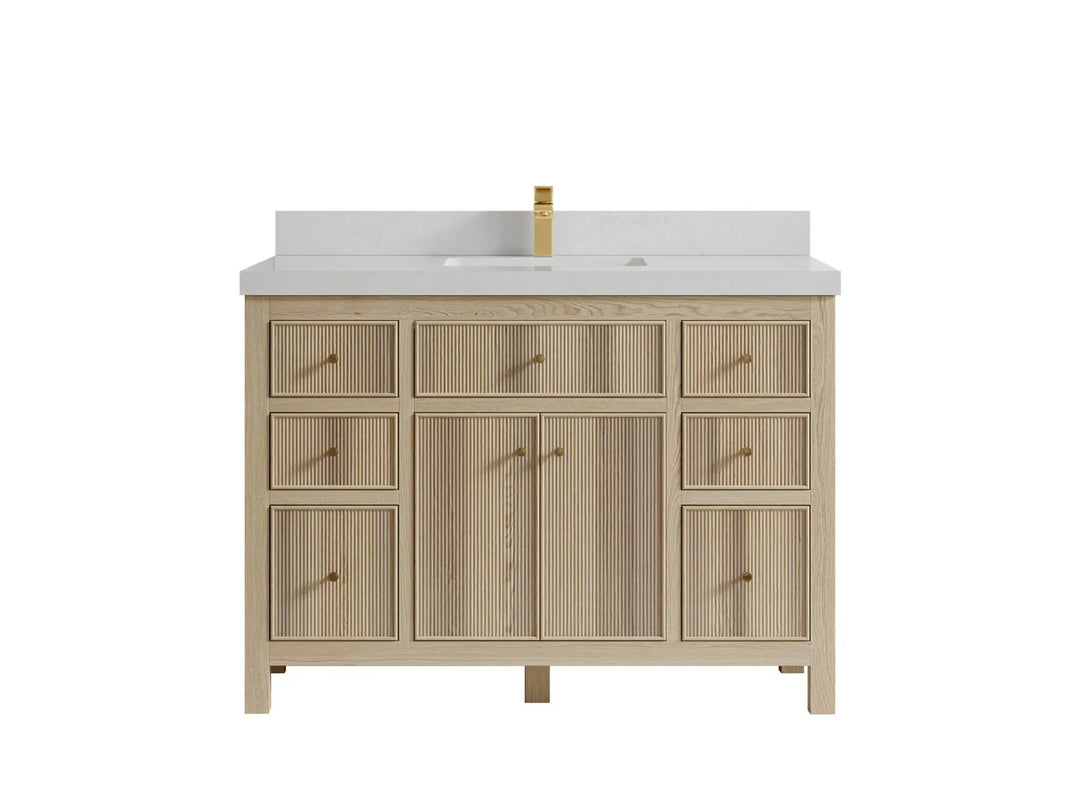 Sonoma Oak 48 in. W x 22 in. D Single Sink Bathroom Vanity in Dark Natural with 2 in. Carrara Quartz Countertop