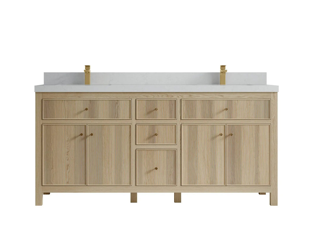 Sonoma Oak 72 in. W x 22 in. D Double Sink Bathroom Vanity in Dark Natural with 2 in. Carrara Quartz Countertop