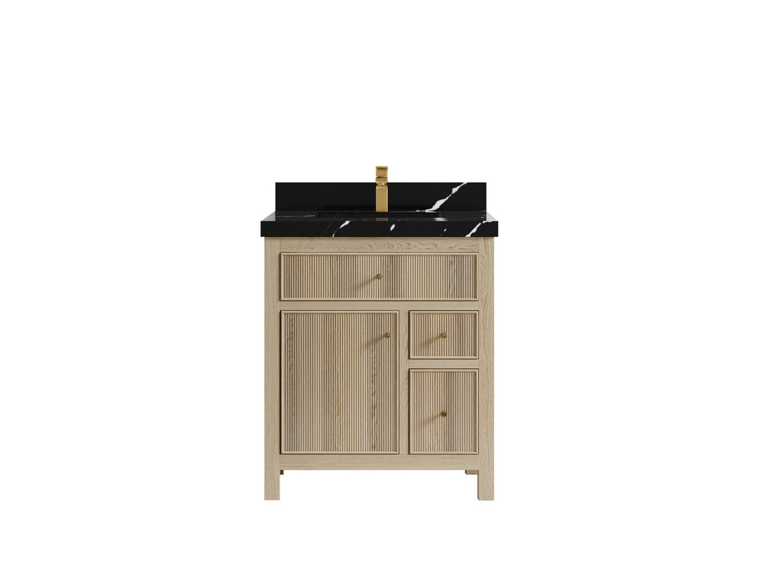 Sonoma Oak 30 in. W x 22 in. D Single Sink Bathroom Vanity in Dark Natural with 2 in. Calacatta Black Quartz Countertop